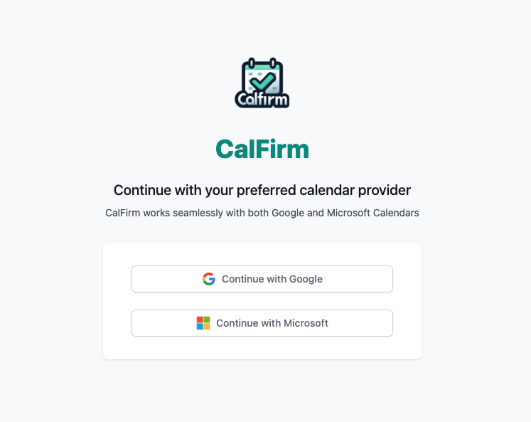 Create your CalFirm account using Google or Microsoft authentication.